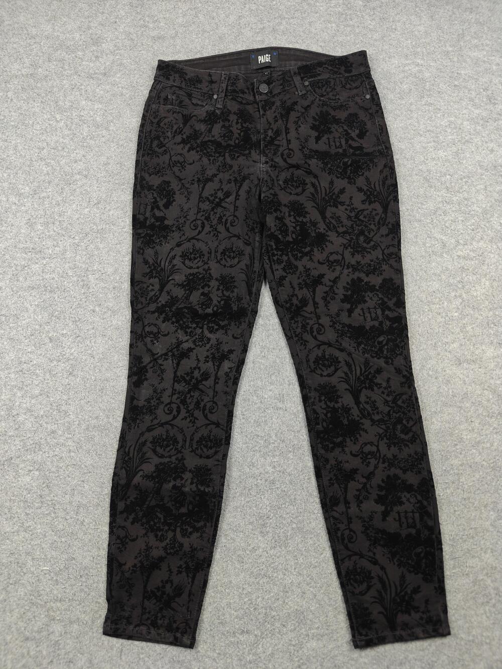 Paige Jeans Womens 29 Black Floral Hoxton Ankle Slim Stretch Flocked Denim
